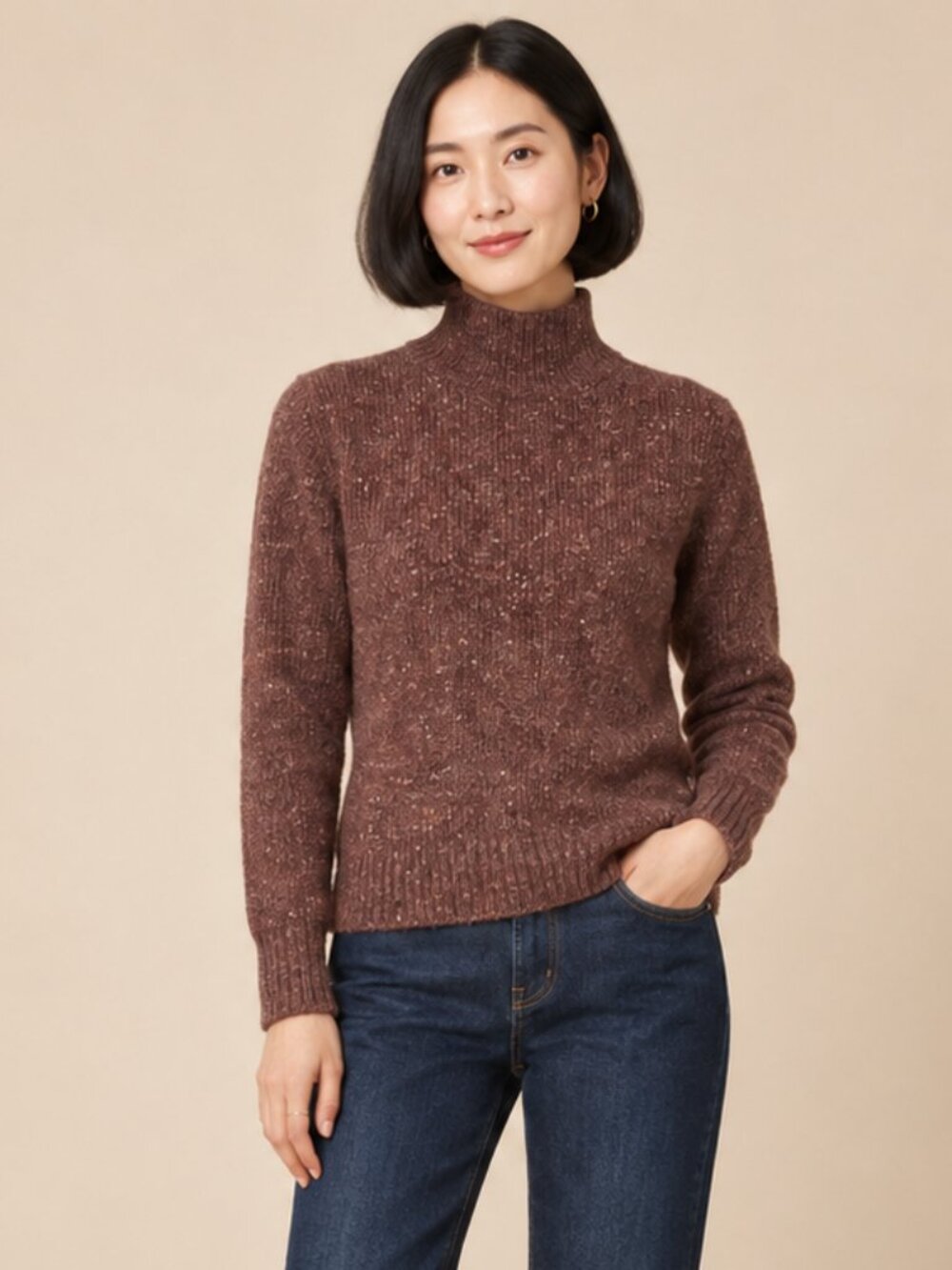 Sherpa Adventure Gear Women’s S Marled Mauve Wool-Blend Mock Neck Sweater